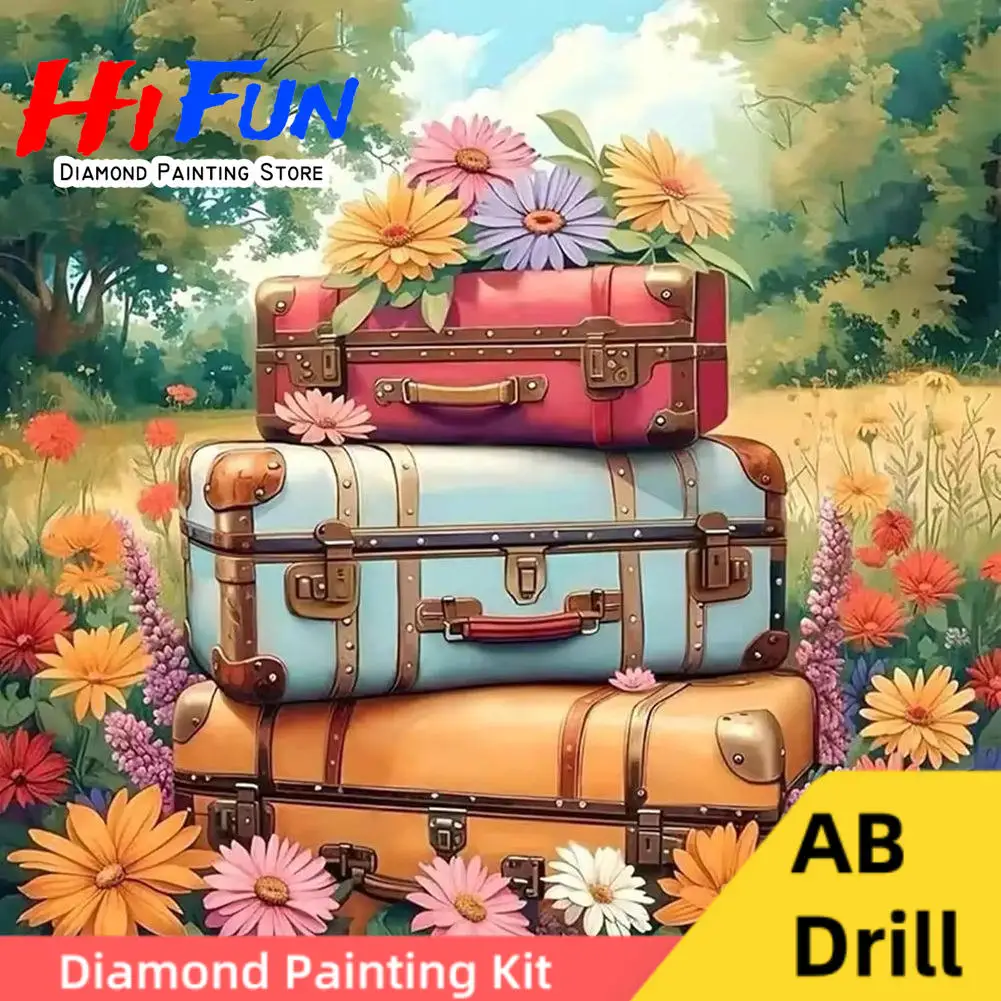 

Full Drill AB Diamond Painting Kits Retro Luggage Suitcase Set , DIY Diamond Art Adult Travel Bag Dots Paint Cross Stitch Gifts