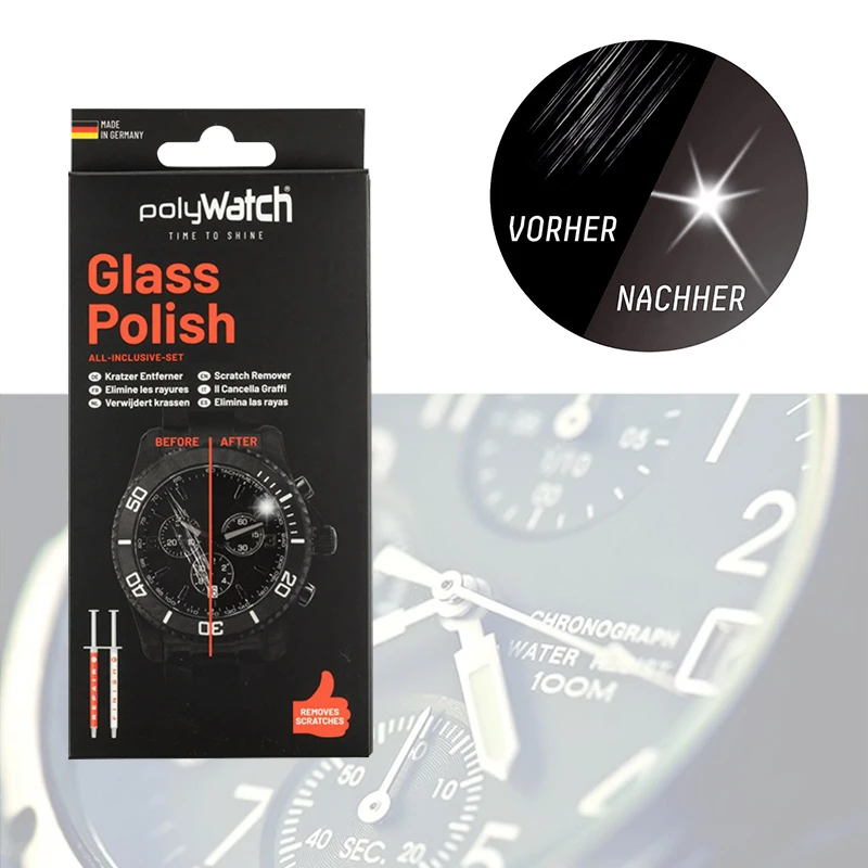 Professional PolyWatch Glass Polish Repair Kit for Mineral Sapphire Watch Crystals with Polisher Strips Scratch Remover
