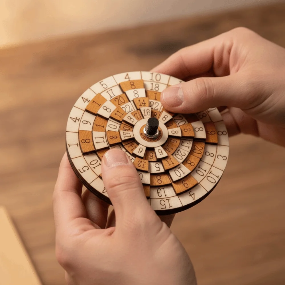 Round Turntable Number Puzzle Difficult Math Game Wooden Digital Wooden Puzzle Creative Design Classic Number Brain Teaser