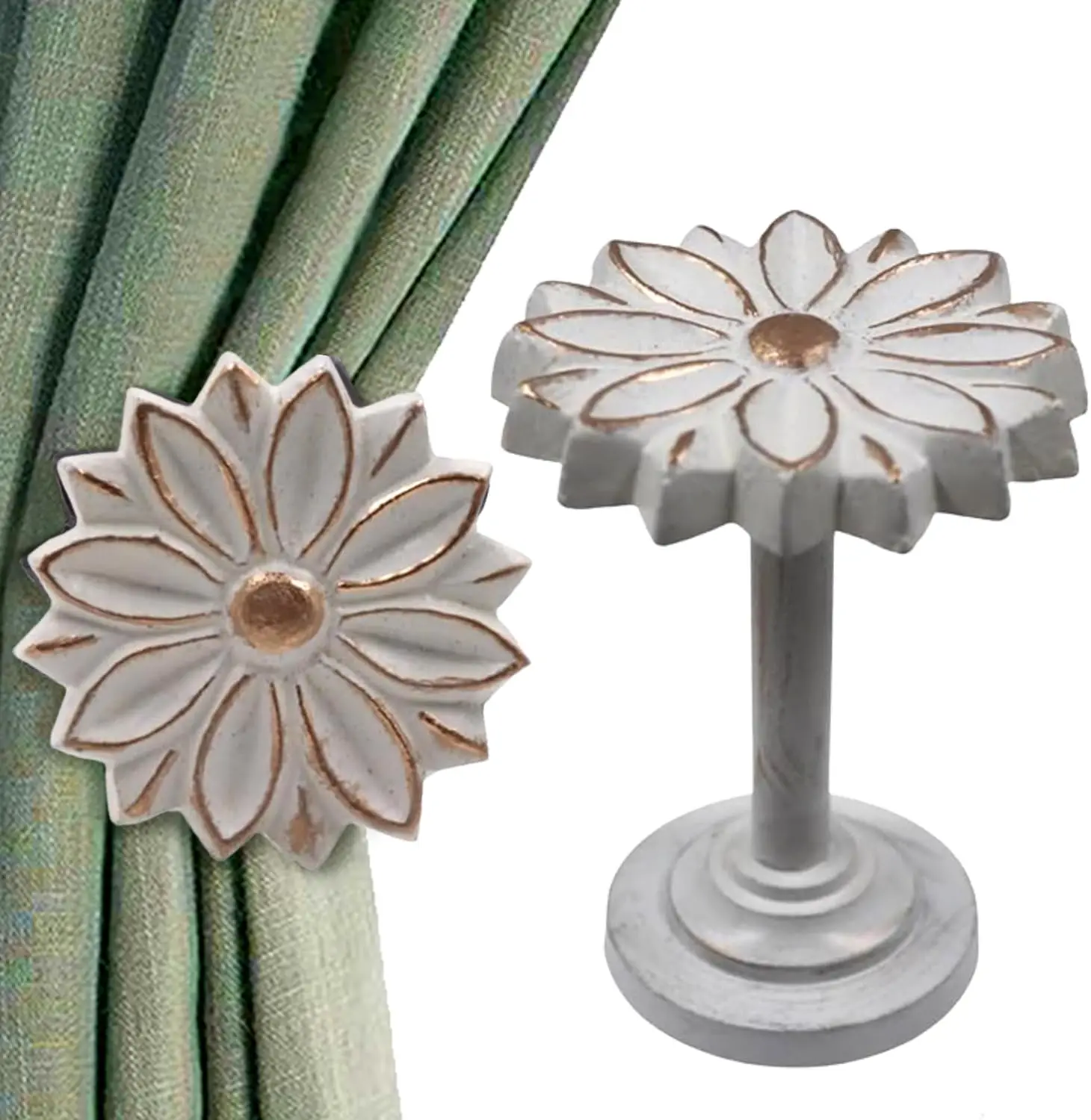 

Настенные держатели для штор с цветочным узором, набор из 2 штук - подхваты в стиле бохо-фармхаус для гостиной, спальни, офиса, белые с цветочным принтом