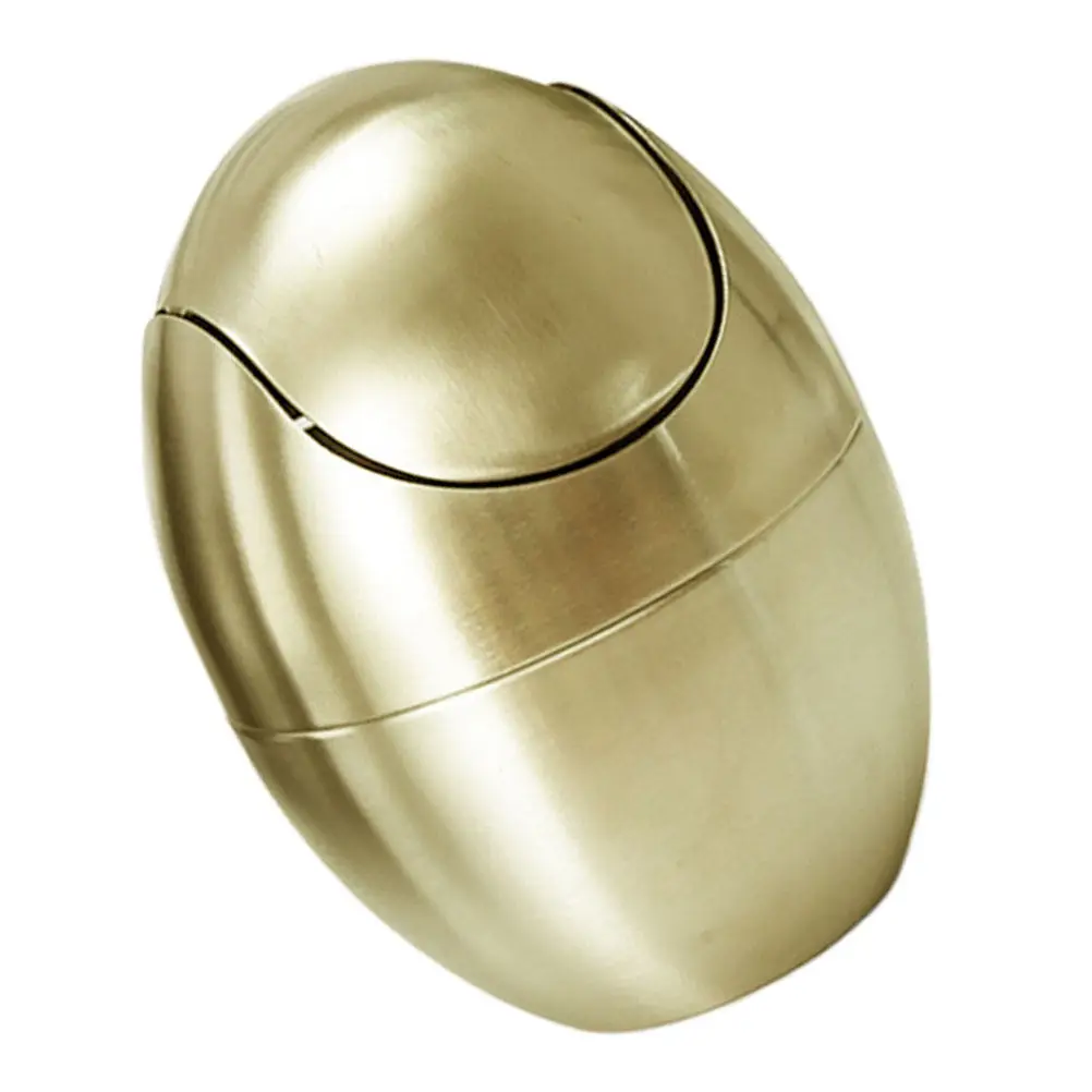 Compact Mini Desktop Trash Can Golden Stainless Steel Egg Shaped Tabletop Garbage Bin for Office Bathroom Bedroom Use