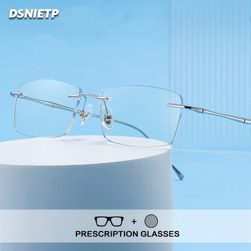 

Pure Titanium Frameless Reading Glasses Men Anti Blue Light Prescription Rimless Glasses Women Photochromic Progressive Eyewear