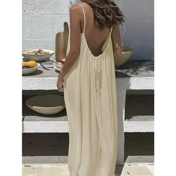 2026 Loose-Fit Spaghetti Strap Dress Women's Casual Homewear Summer Dress Solid-Color Vacation Cool Homewear 6