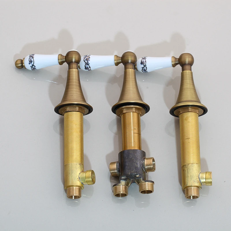 Monite Antique Golden Water Control Valve Bathroom 3 pieces Bidet Faucet Control Mixer Valve Tap Handle Bathroom Accessaries