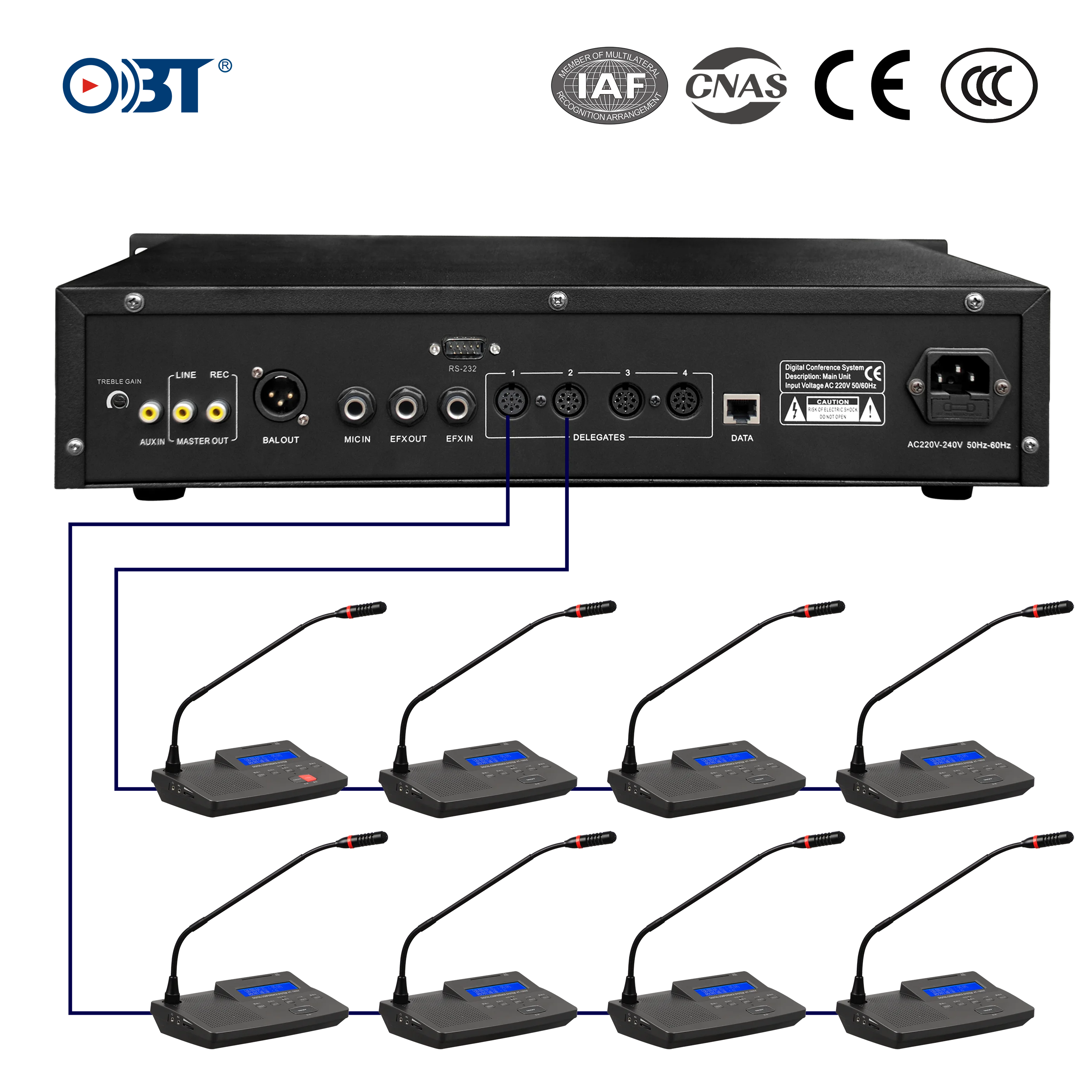 OBT-6000B sistema di riunione multifunzione Audio Desk-Stand delegato microfono Conference Office