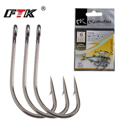 FTK Fishing hook Barbed Carp Fishing Hooks 3#-12# 10pcs/50pcs High Carbon Steel Single Hooks tackle Worm Hooks With eyes Ring