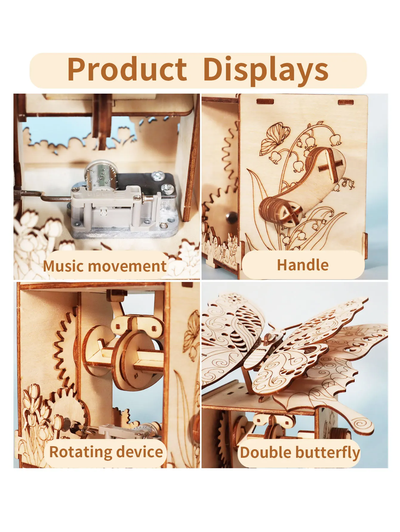 3D Wooden Puzzle for Adults Butterfly Music Box Model Kits DIY Handmade Brthdays Christmas Gifts