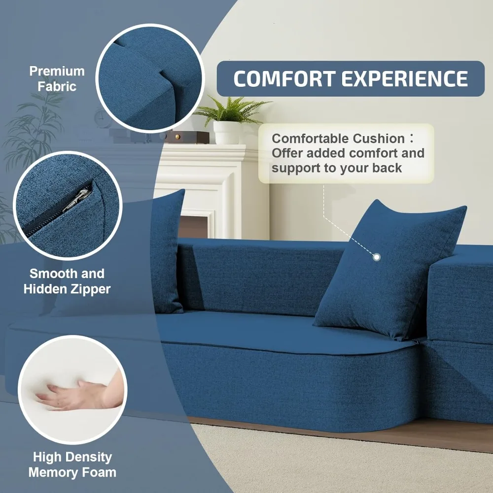 Sofá-cama conversível com travesseiros – Cadeira dobrável e sofá-cama com capa lavável e colchão de espuma viscoelástica