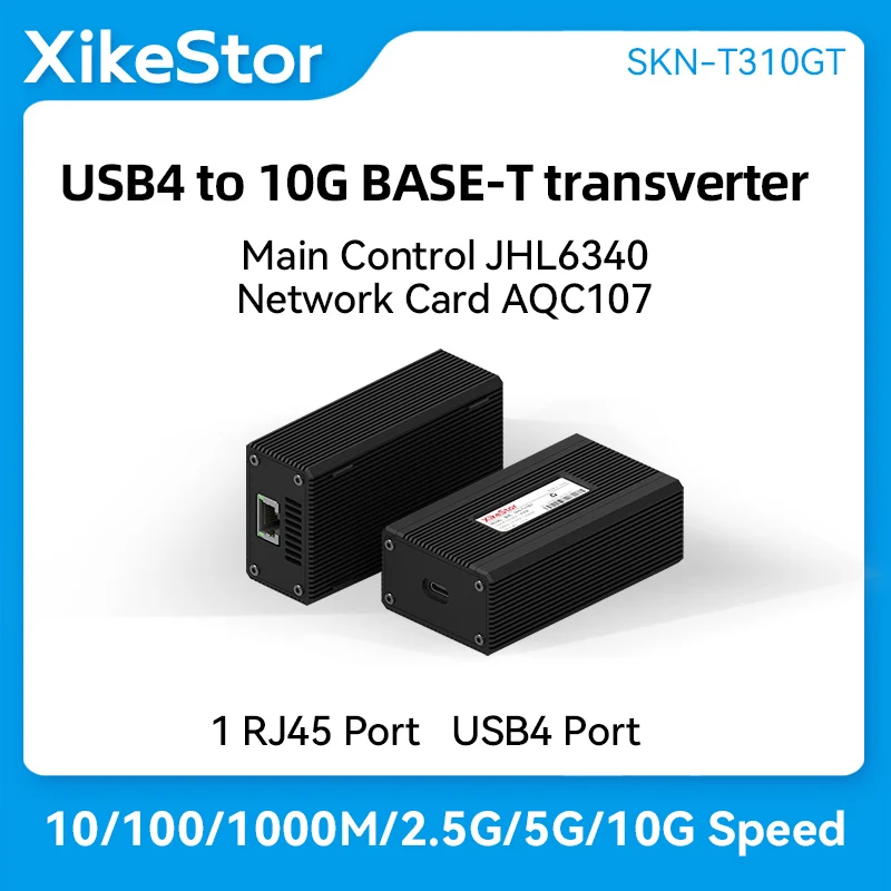 XikeStor USB4 to 10G BASE-T Converter Main Control JHL6340 Network Card AQC107 1 RJ45 Port USB4 Port  10/100/1000M/2.5G/5G/10G