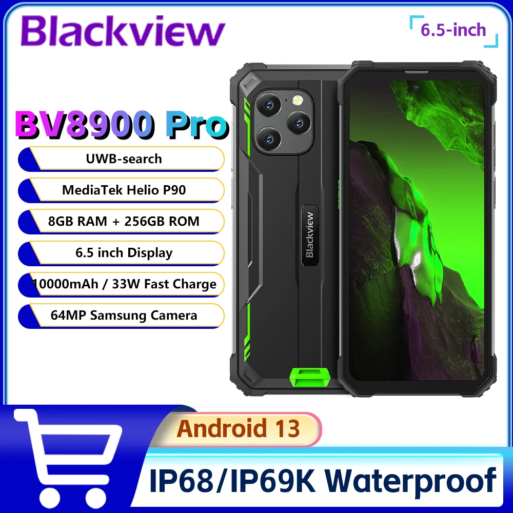 Blackview BV8900 PRO Rugged Smartphone 16GB 256GB Helio P90 6.5'' FHD 2.4K Display 64MP 10000mAh Cell Phone UWB Android 13 NFC