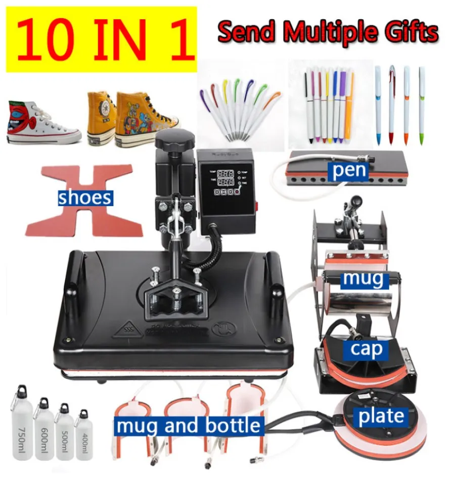 10 in one Heat  Press Machine Sublimation transfer machine  For Mug/hat/T shirt/shoe/pen/Football/Volleyball