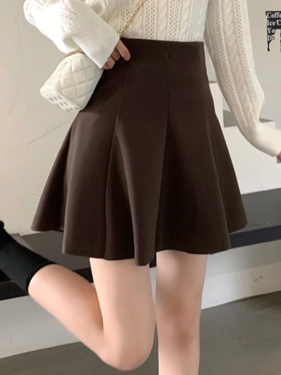 ارتفاع الخصر ألف خط تنورة المرأة رقيقة الصوف الربيع الصيف جديد Sle حجم كبير النسخة الكورية تخفيف لون نقي ort تنورة #2