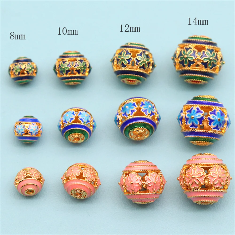 Chinese Style Pure Copper Hollowed Out Beads Enamel Filigree Separated Beads DIY Handmade Bracelet Loose Bead Jewelry