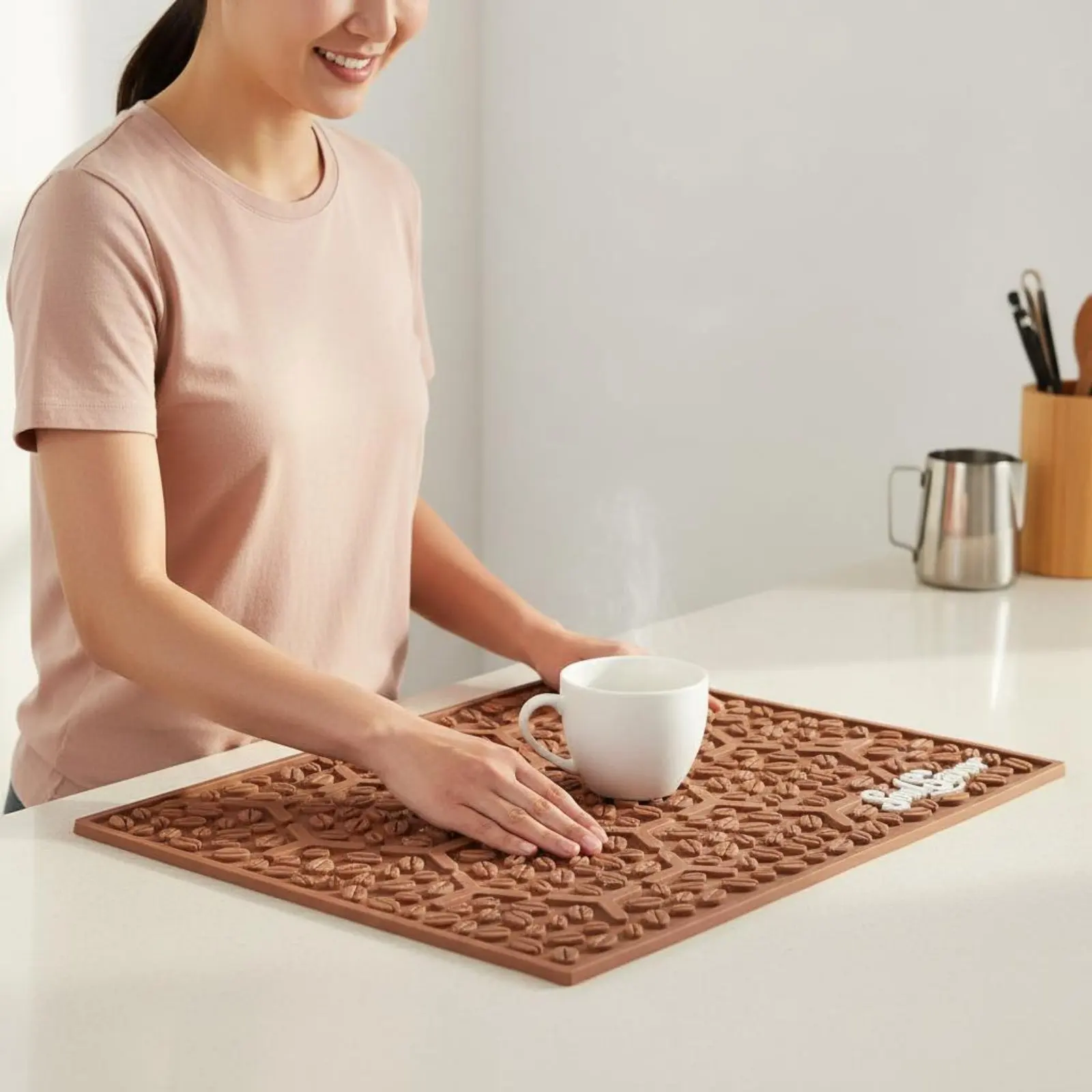 

Coffee Bean Pattern Draining Mat Textured Textured Design Coffee Bar Mat Kitchen Accessory Flexible Versatile for Restaurant