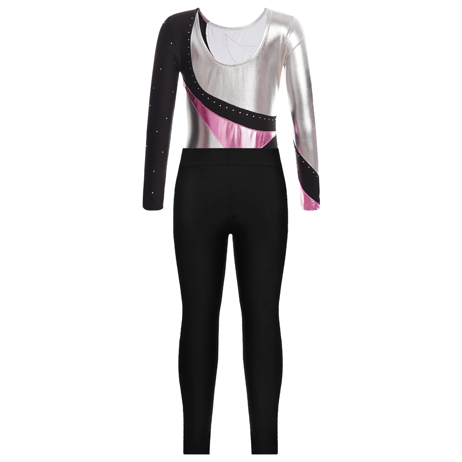 Kinder Mädchen Patchwork Ballett Gymnastik Trikot mit Leggings 6-16 Kinder Tanz kleidung Set Teenager Langarm Skating Overall