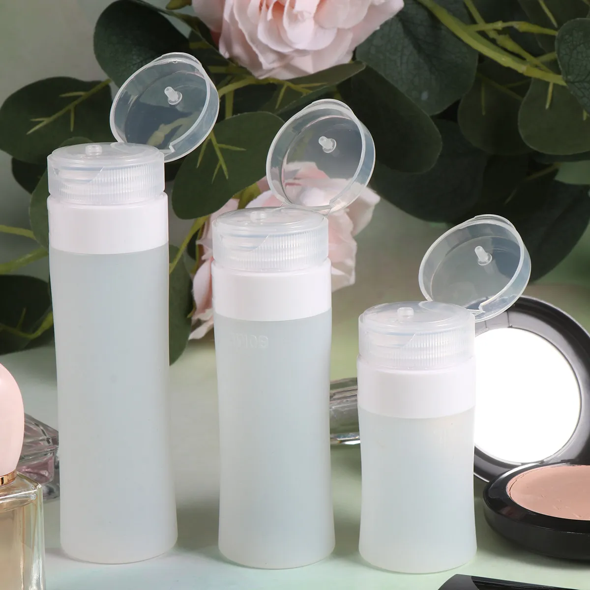 3Pcs Silicone Plastic Travel Cosmetics Bottles Set Portable Leak Proof Empty Sub Bottles for Shampoo Lotion Cream 30G 35G 41G