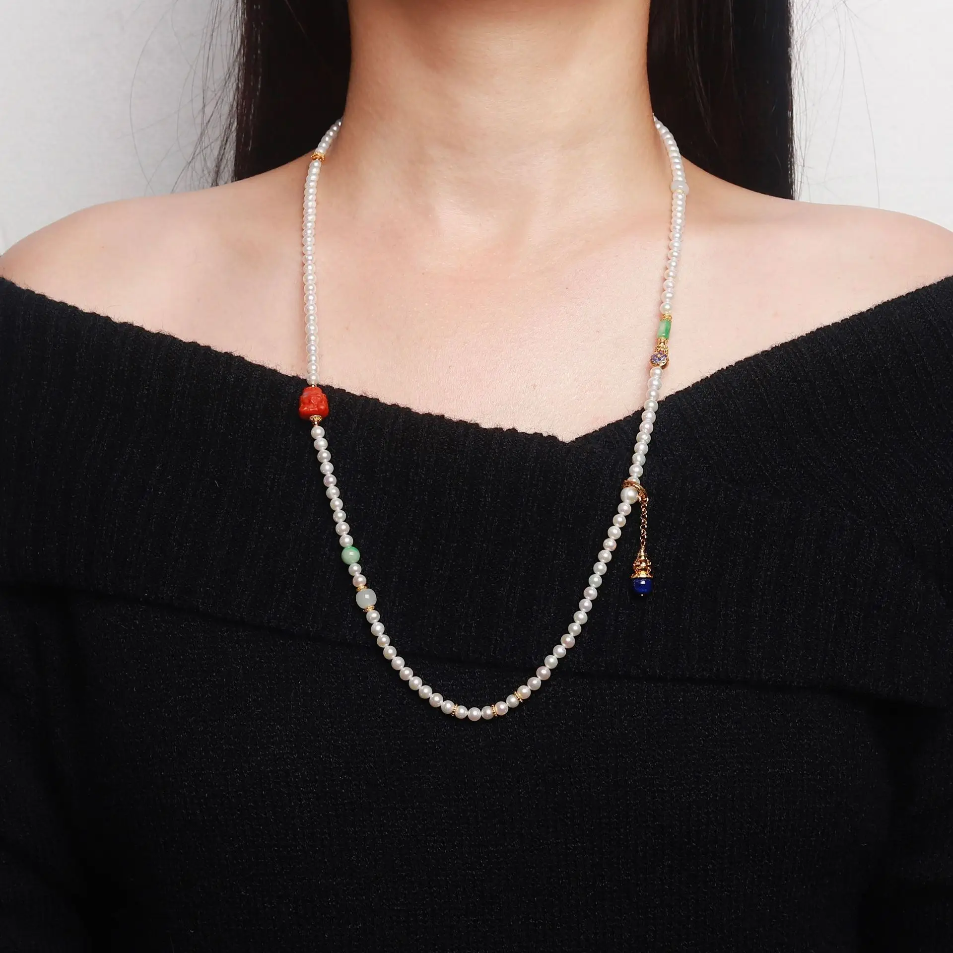 

Ожерелье и браслет из стерлингового серебра 925 пробы с пресноводным жемчугом - ювелирные изделия из белого агата и лазурита с несколькими драгоценными камнями