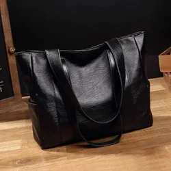 Sac à main en PU noir pour femme, sacs simples, grande capacité, fourre-tout pour femme, nouveau, initié