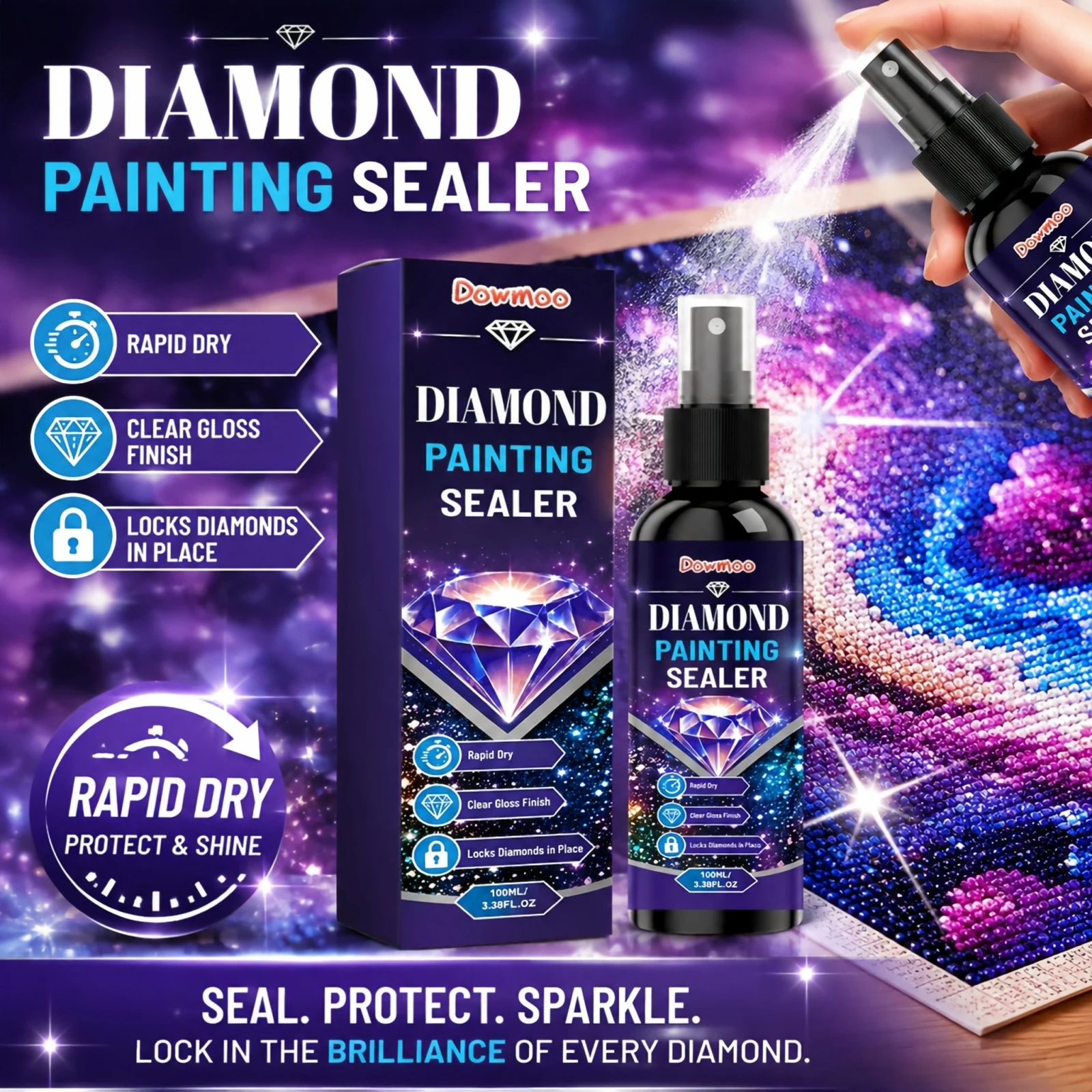 Diamond Art Sealer Spray 100ml Gloss Boost Dust Shield Stable Adhesion for DIY Diamond Painting Artwork Fast Drying Protective
