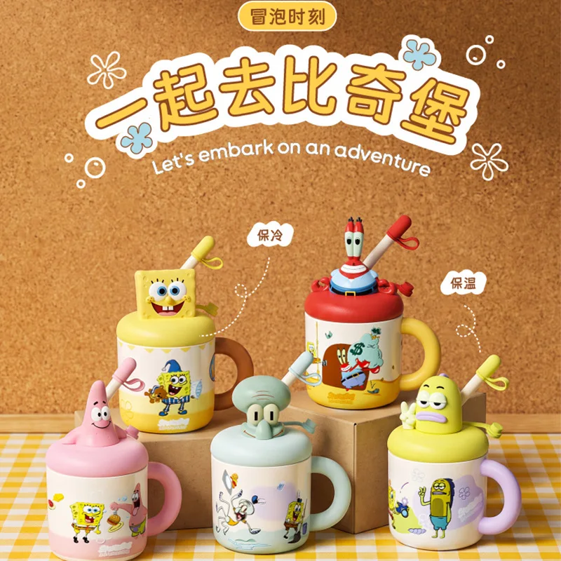 340Ml 316 Thermos Cup Cartoon Bikini Bottom Coffee Cup Anime Student Spongebob Doll Girls Portable Large Capacity Car Straw Cup
