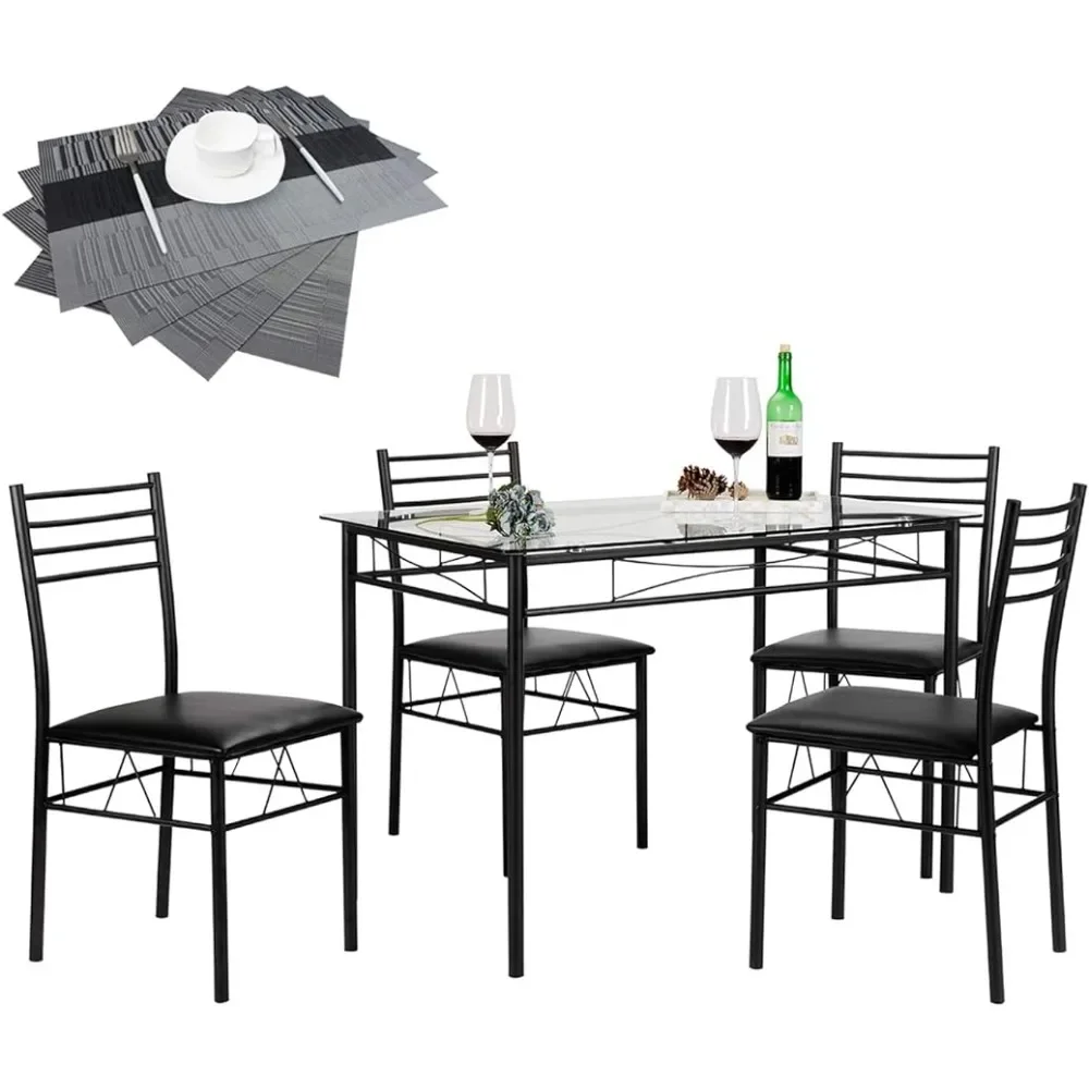 

Kitchen Dining Room Table and Chairs [4 Placemats Included] 5-Piece Dinette Sets Space Saving Furniture Matte Black Freight Free