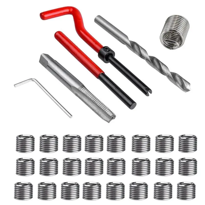 

Thread Repair Tool M8x1.25mm Thread Cleaner Tool Bolt 30pcs Metric Thread Chaser Coil Drill Insert Installation Kit Car Tools