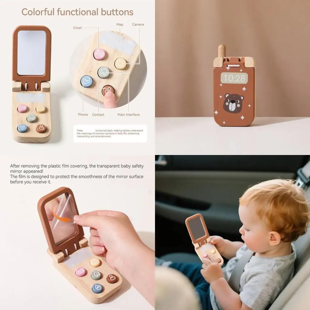 

54DA Top Bear Phone Wooden Educational Toy For Toddlers 3 Years And Up Portable Sensory Exploration