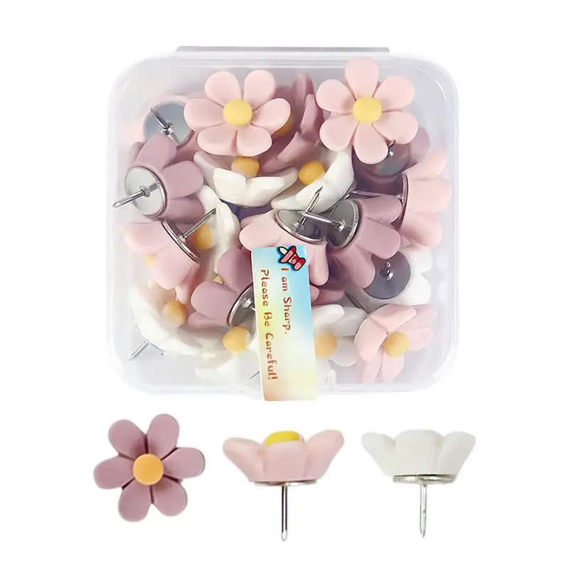 Pretty Push Pins 30X Flower Craft Head Pin Aesthetic 3D Picture Hangers Nails Creative Feature Wall Pushpin For Bulletin Board