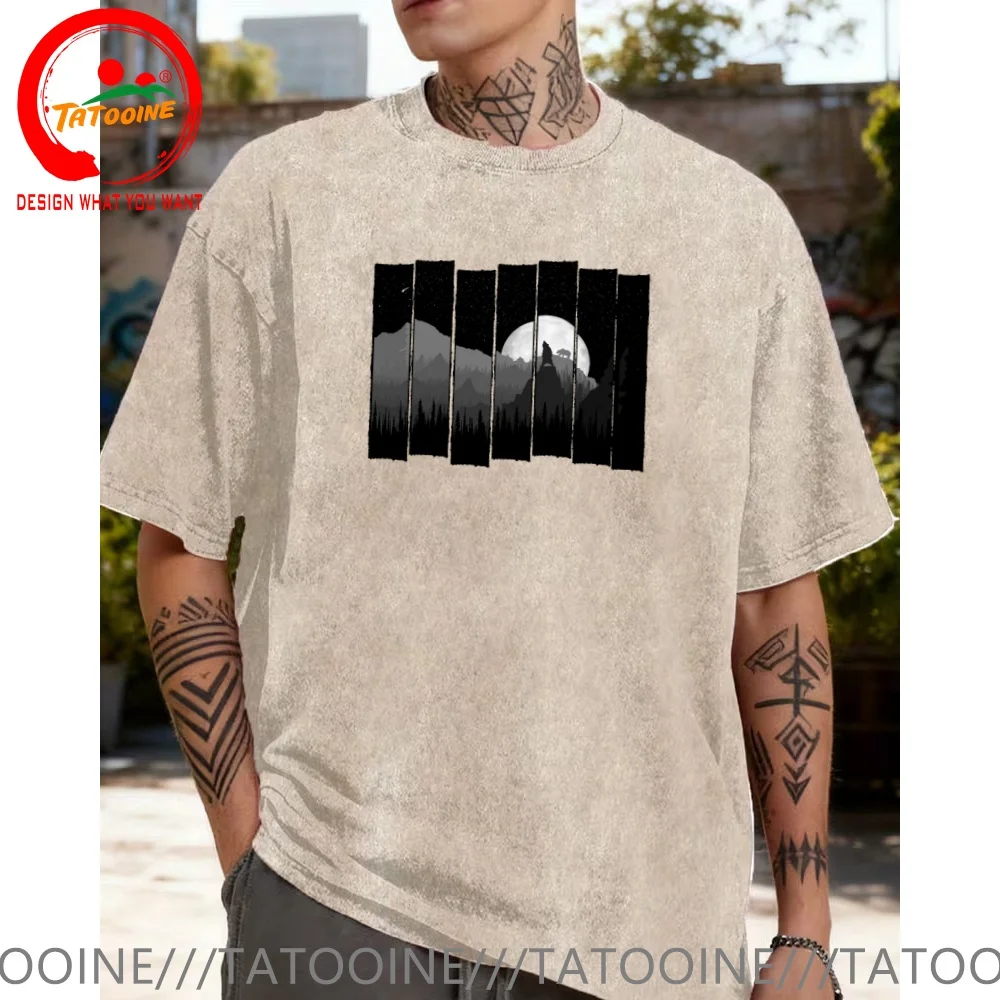 Vintage Washed Cotton T-Shirt Funny Designer Love Story Nature Mountains Landscape Outdoors Hiking Bear T Shirt Men Fashion