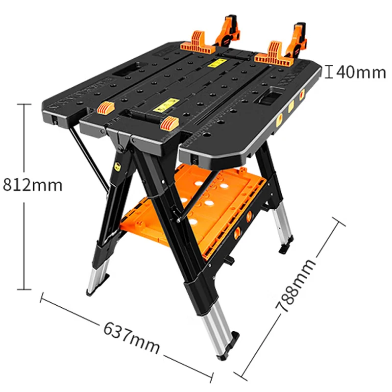 Portable Folding Work Table, 2-in-1 as Sawhorse & Workbench, Multifunctional woodworking workbench load capacity 454kg