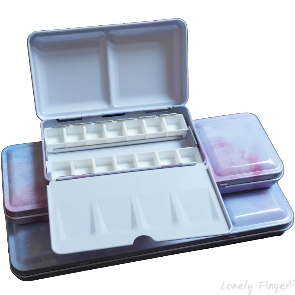 Image of Leere Aquarell-Dose mit 14/26/52 Pfannen, Metall-Aquarell-Farbetui mit Deckel, Farbbox für Reise-Gouache-Ölgemälde