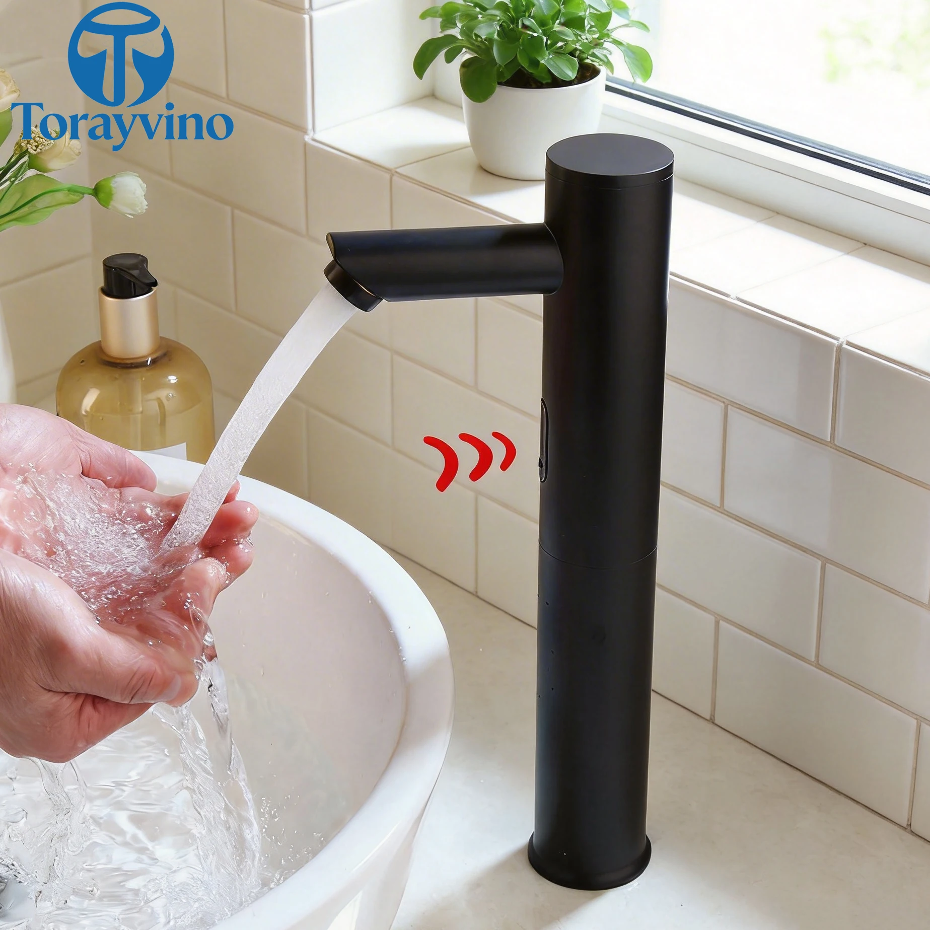 Torayvino Bathroom Basin Black Faucet Automatic Sensor Faucets Smart Hot Cold Water Mixer Inductive Sensor Faucets and Sinks