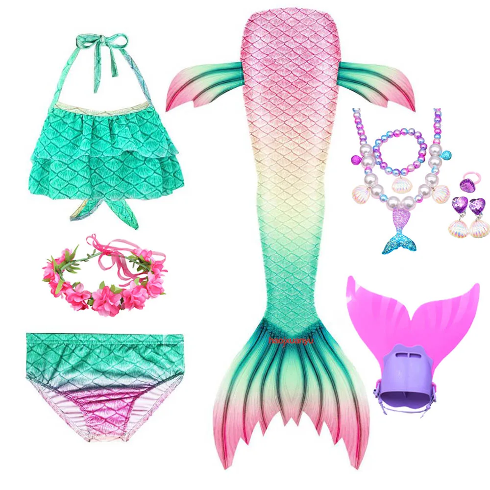 เด็กใหม่เด็กหญิงว่ายน้ำ Little Mermaid Tail Mermaid Cosplay เด็กชุดว่ายน้ำ Fantasy Beach บิกินี่สามารถเพิ่ม Monofin Fin