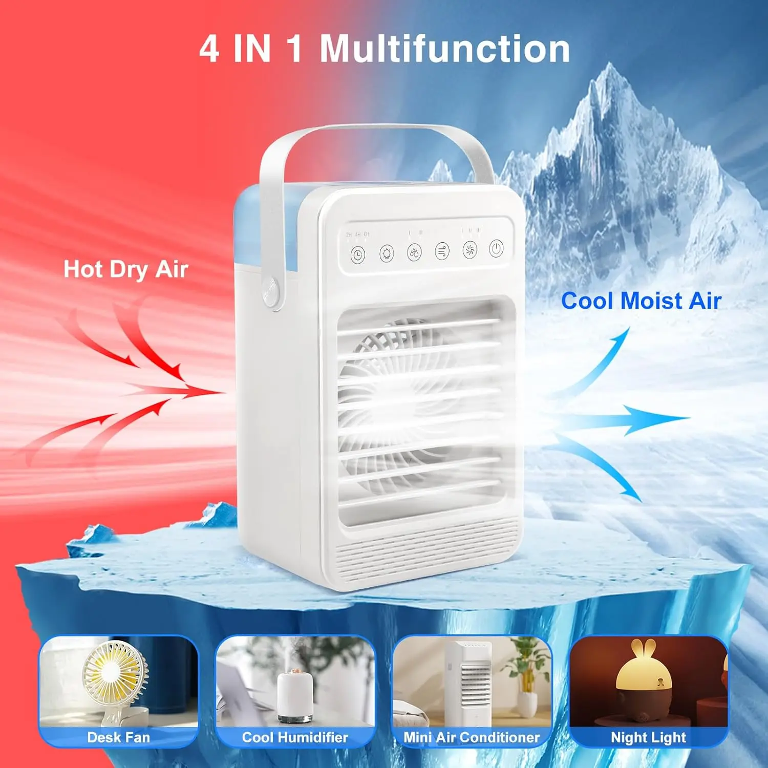 Portable Air Conditioners,Evaporative Mini Air Cooler Humidifier with 4 Speeds 7 Colors Light,2/4/6H Timing Personal Air Conditi