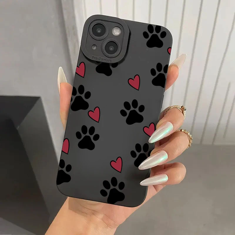 Phone Case for Xiaomi Redmi Note 11 10 12 13 Pro Plus 5G 12S 10S 11S Redmi 12C 13C 4G Cat Footprints Love Print Black Cover