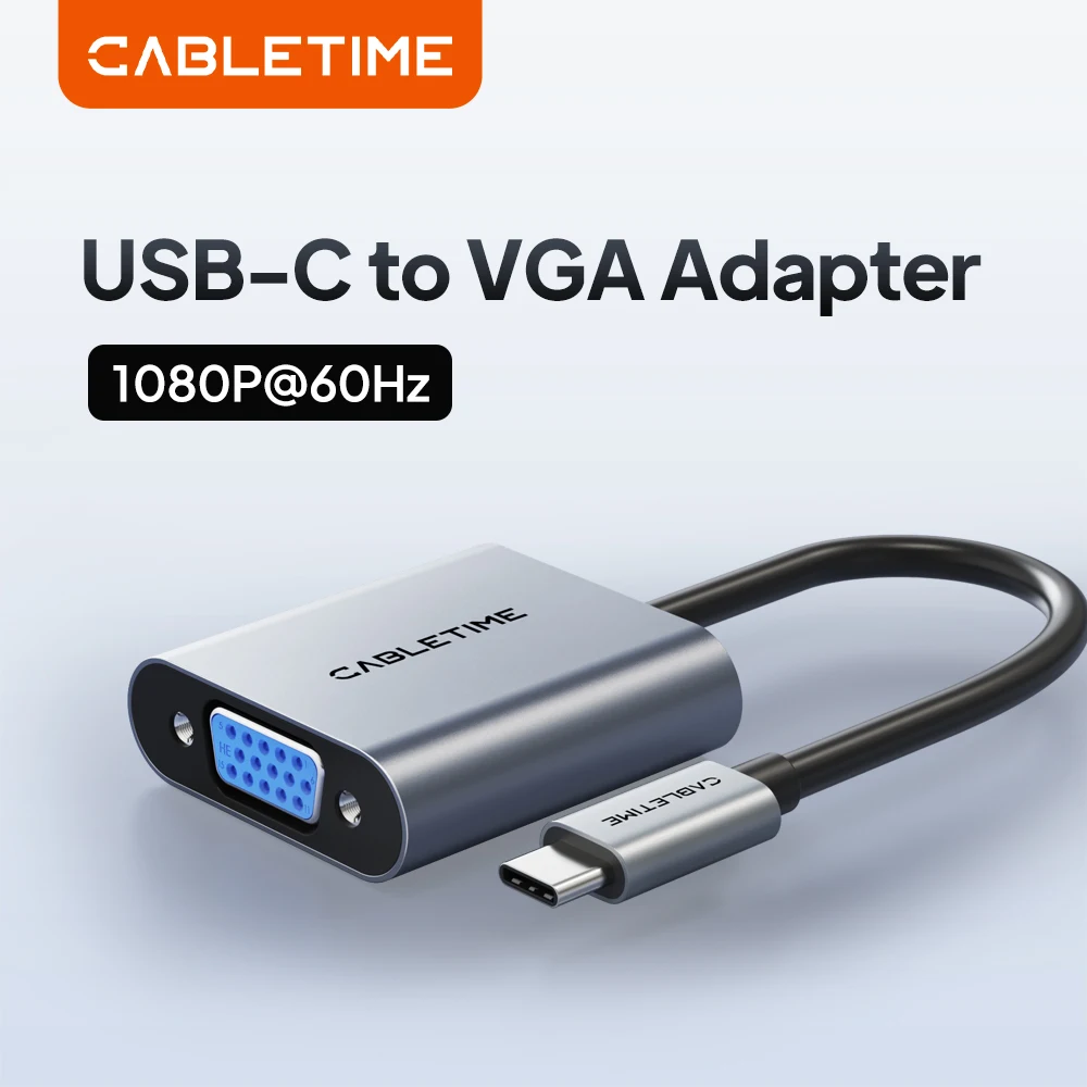 

Кабель-адаптер CABLETIME Type C - VGA, 1080p 60 Гц, HD-конвертер, USB-C (штекер) - Type C (гнездо) для iPhone, iPad, ПК и устройств Type C