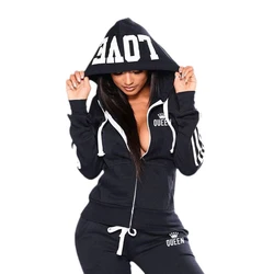 Queen Printing Spring Autumn Womens Clothing Zipper Hooded Slim Fit Sweatshirt Suit Casual Jogging Tracksuits Street Pants Set