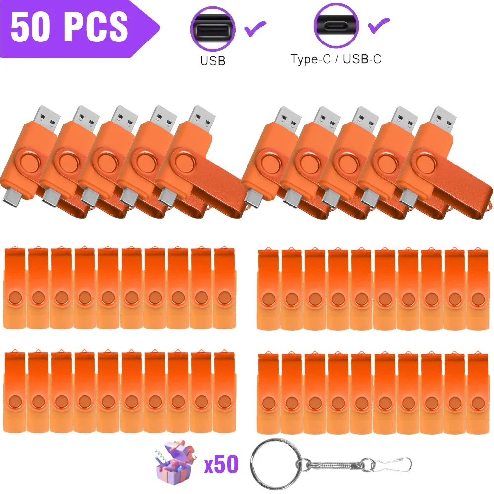 50 stks/partij USB Stick 128GB Cle USB Gratis Aangepast Logo Pendrive 64GB USB 2.0 TYPE C U Disk 32GB 2 in 1 Rotatie Pen Drive 16GB 8GB