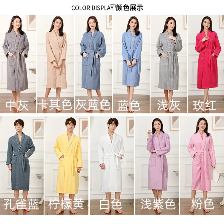 100% Cotton Toweling Terry Robe Unisex Lovers Soft Bath Robe Men and Women Nightrobe Sleepwear Male Casual Home Bathrobe