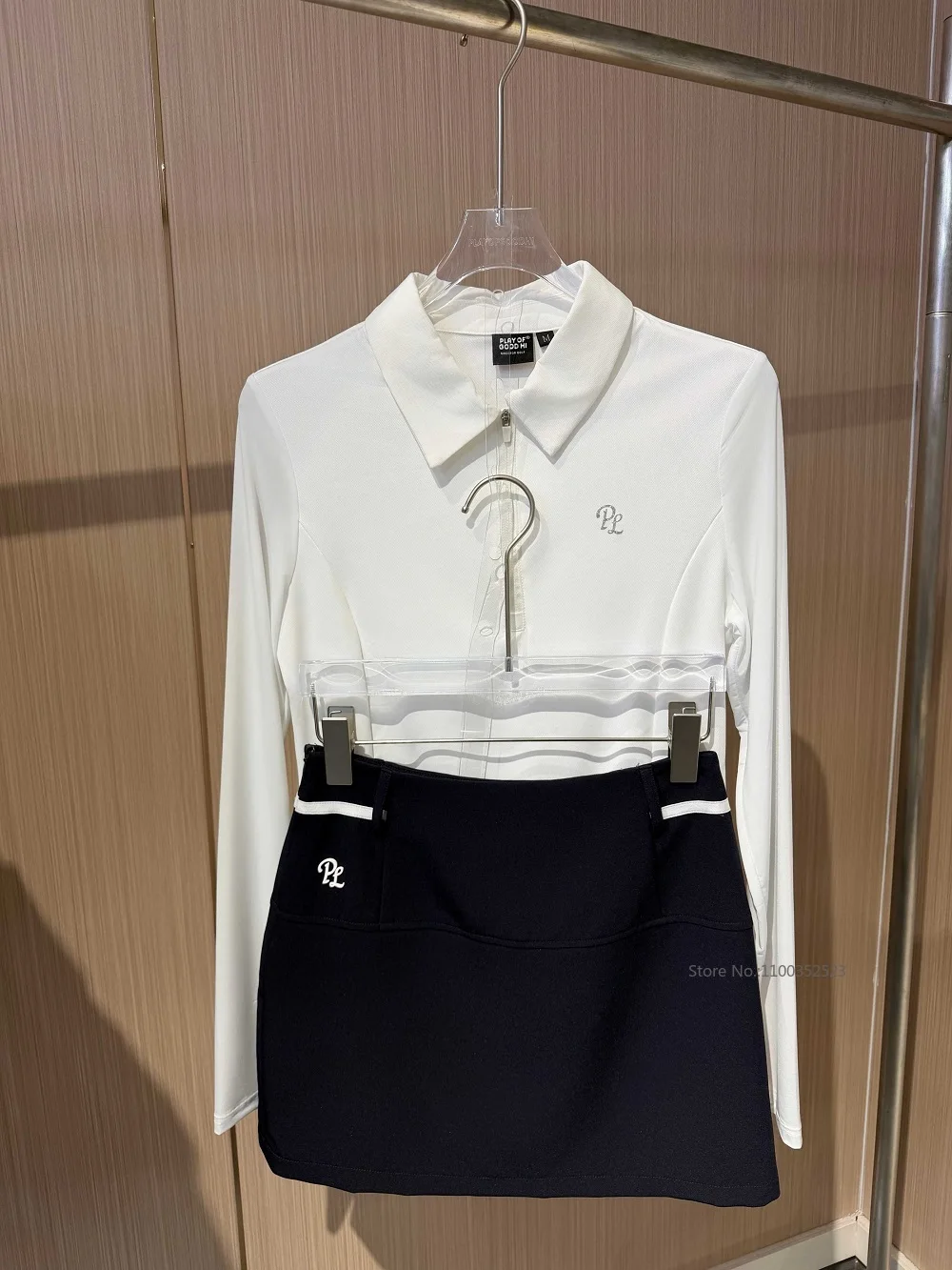 PL Sunscreen Golf Polo Shirt Women Lapel Long-sleeved Tops Elastic Cooling T-shirt Lady Pencil Skirt Slim OL Style Golf Skorts