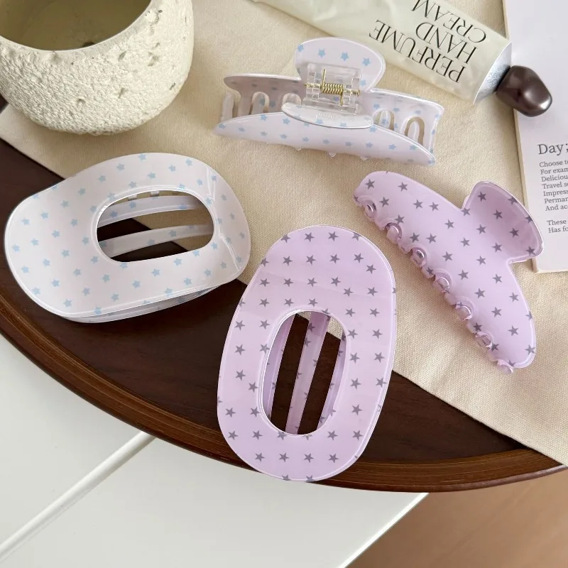 Plaid Polka Dot Hair Claw Clip Women Acrylic Strong Hold Shark Clip Vintage Fashion Hair Styling Accessory