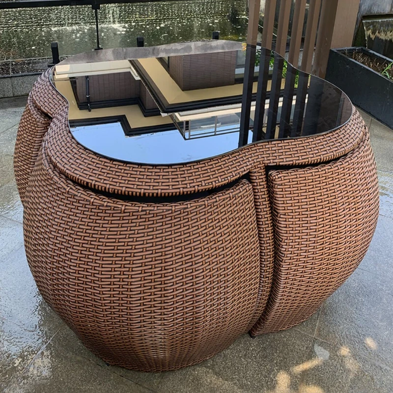 Outdoor table and chair courtyard combination outdoor open-air balcony rattan waterproof sunscreen rattan chair
