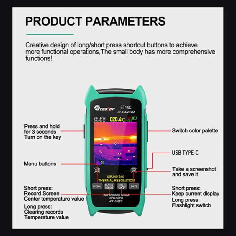 tfbc 2,8 inch ET14C warmtebeeldcamera ISR240x240 25Hz warmtebeeldcamera thermografie elektrische foutdetectie met microlens