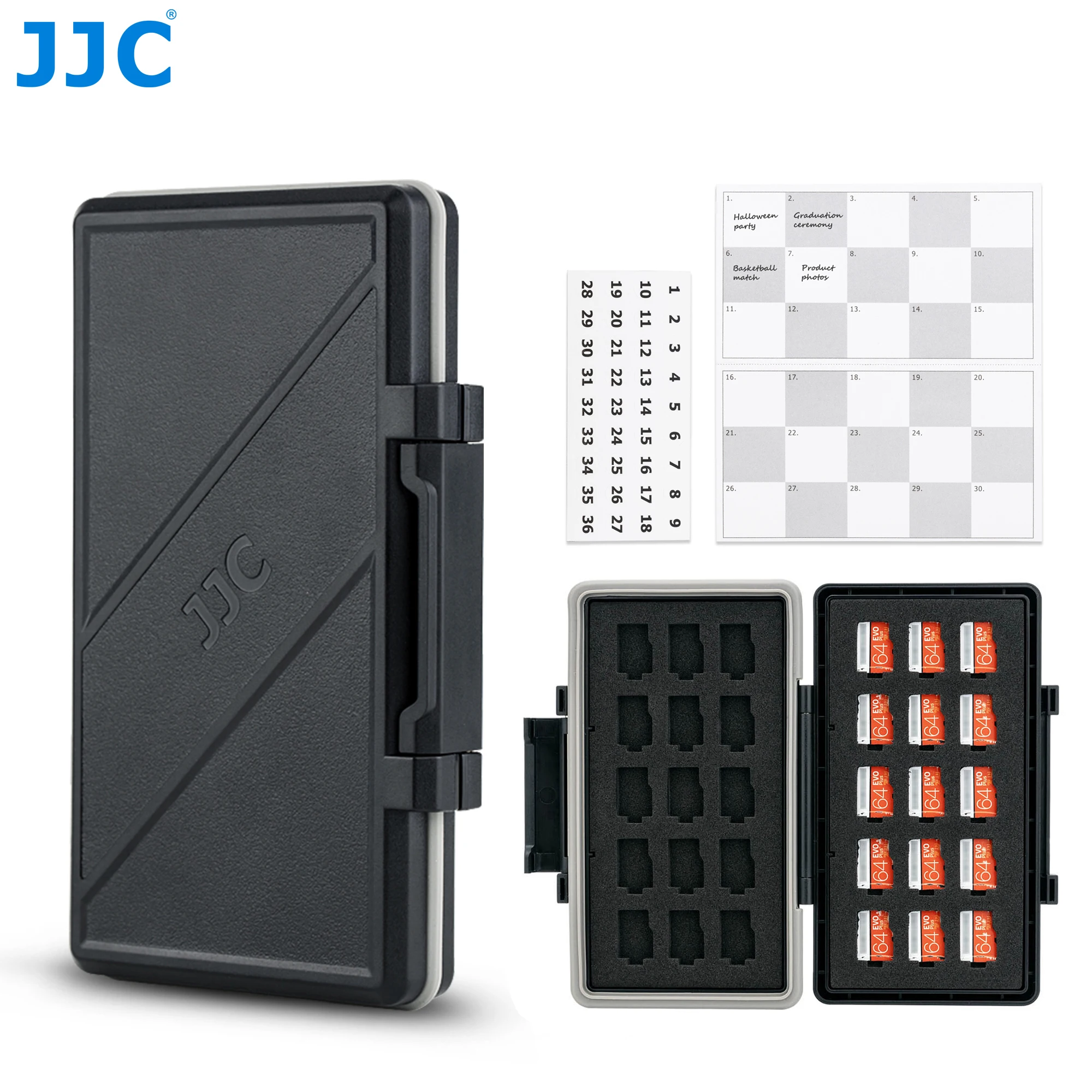 JJC 30 슬롯 마이크로 SD 카드 케이스 TF 마이크로 SDHC SDXC 용 스티커 포함, 방수 Microsd 메모리 카드 홀더, 정리함 