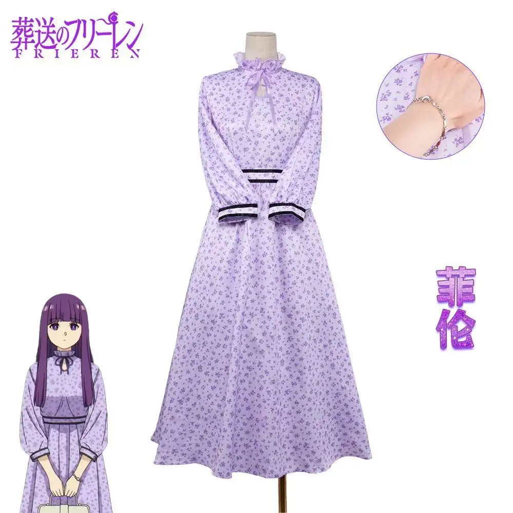 

Frieren Beyond Journey's End Season 2 Fern Cosplay Costume Purple Floral Dress
