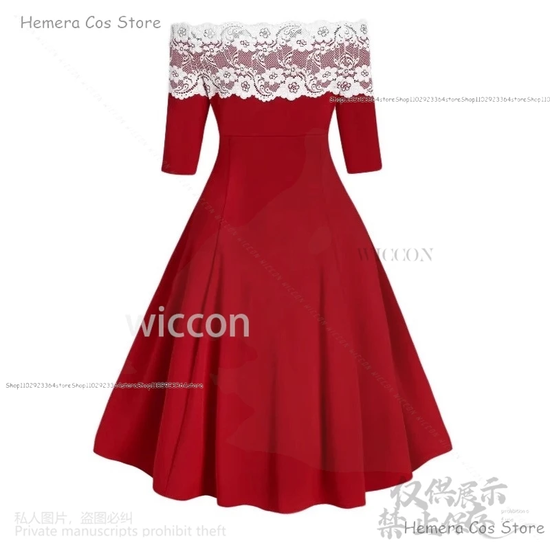 Anime Christmas Cosplay Costume Off Shoulder Lace Spliced Dress Red Lolita Xmas Halloween Party New Year Clothes Role Play