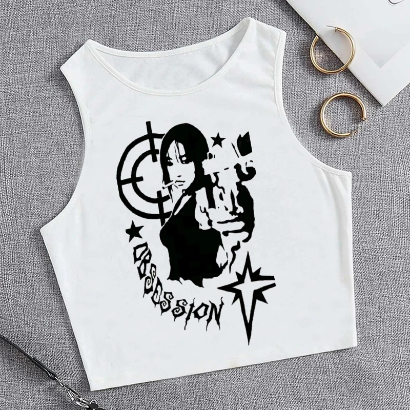 Gothic Tank Top Crop Top T Shirt 2000s Y2k Top Tee Women Cropped Vest Streetwear Funny T-shirts Female Harajuku Clothing Tshirt