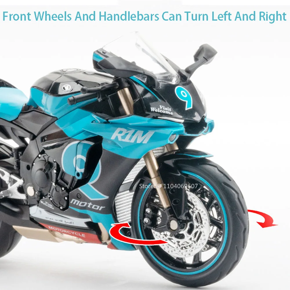 Modèles de jouets de moto R1M R1, échelle 1:12, en métal moulé sous pression, son léger, Absorption des chocs, pneus en caoutchouc, jouets à moteur, cadeaux d'anniversaire pour garçons
