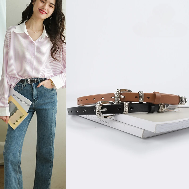 

High End Cowhide Horseshoe Buckle Genuine Leather Women's Belt Punk Style Casual Pants Jeans High-end Feel Belt