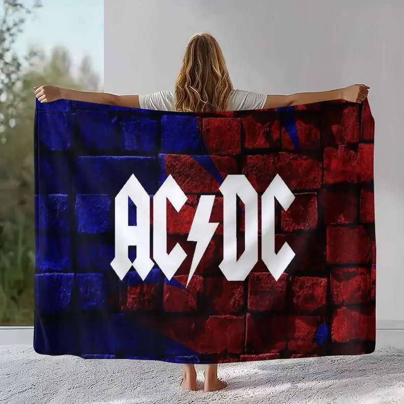 Fashion ACDC Rock Band Sign Catoon Flannel Blanket,Ultra Soft Warm Plush Throw for Home Bedroom Bed Sofa Cover Camping Picnic